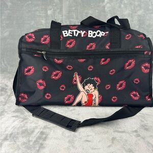 Betty Boop Durable Microfiber Duffel Bag double handles shoulder strap red lips